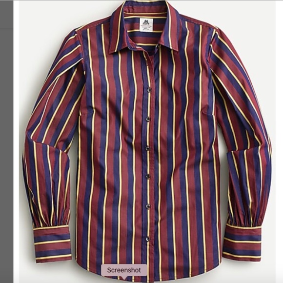 J. Crew Thomas Mason Classy Burgundy Navy Stripe Billow Sleeve Blouse NWT - Picture 1 of 12